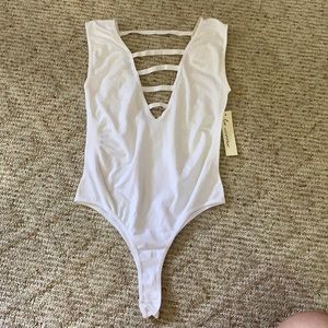 White, v-cut bodysuit, brand new